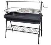 Barbacoa con parrilla-plancha y elevador, negro, 80x50x115 cm