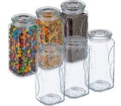 Relaxdays botes cristal con tapa, set de 6, vidrio, 1300 ml, recipientes cuadrados, tarros herméticos, transparente