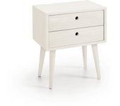 Mesita de noche elegante, con dos cajones y patas de madera, color blanco. medidas: ancho: 45 cm x alto: 55 cm x fondo: 30 cm