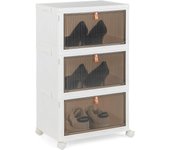 Caja de zapatos plegable, organizador zapatos transparente apilable con tapa, puerta magnética y ruedas, zapatero plástico modular, 6 niveles