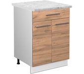 Vicco mueble bajo de cocina fame-line, roble dorado, 60 cm con cajón, et mármol