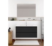 Mueble de baño suspendido ibiza de 2 cajones incluye lavabo y espejo - grafito 90 x 45 cm seno centrado