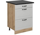 Vicco mueble bajo de cocina r-line, blanco casa de campo, 60 cm con cajones, et antracita