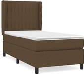Cama con somier tapizado y colchón de tela marrón oscuro 90x190 cm