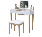 Tocador con espejo, taburete de maquillaje, conjunto de tocador, blanco
