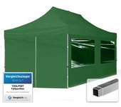 3x6 m carpa plegable, economy aluminio 32mm, 4 laterales con ventanas panorámicas, verde oscuro