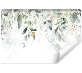Papel pintado vlieseline foto hojas sobre fondo blanco para dormitorio 450cm x 300cm