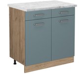 Vicco mueble bajo de cocina r-line, gris azulado, 80 cm et mármol