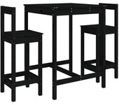 Set de mesa y taburetes altos jardín 3 pzas madera pino negro