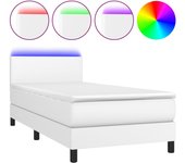 Somier de piel sintética blanca y colchón led 90x190 cm