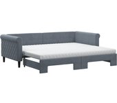 Sofá cama con cama nido y colchón de terciopelo gris oscuro 90x200 cm