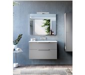 Mueble de baño suspendido con lavabo cerámico | 90 cm | 2 cajones con cierre amortiguado y organizador | mist mate - cromo brillo
