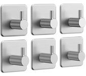 Ganchos de pared adhesivos - 6 piezas, toallero de baño, gancho de cocina, perchero, plateado
