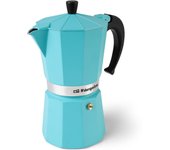 Cafetera aluminio turquesa orbegozo kfv 1245 12 tazas, utilización gas, electrico y vitroceramica