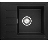 Primagran fregadero cocina negro metallic 55x44cm, fregadero granito 1 seno + sifón, fregadero sobre encimera al mueble 45cm - copenhague easy