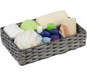 Relaxdays cesta de almacenaje tejida 4 compartimentos, cajón decorativo de plástico para baño, 8x31x21cm, negro