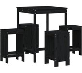 Set de mesa y taburetes altos jardín 5 piezas madera pino negro