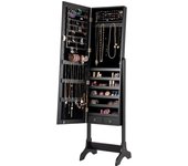 Armario de joyería 2 en 1 giratorio con espejo, cerradura, estantes de almacenamiento, para pendientes, anillos, collares, maquillaje