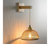 Aplique de bambú e27, aplique de ratán tejido a mano, aplique bohemio de granja para sala de estar y dormitorio (bombilla no incluida)