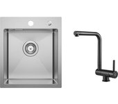 Fregadero de cocina 1 seno 40 × 45 cm fregadero de acero inoxidable cepillado + mezclador de cocina plegable negro