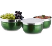 Relaxdays boles con tapa, set 3 piezas, acero, hermético, verde, diferentes tamaños