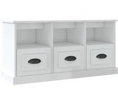 Mueble de tv madera contrachapada blanco brillo 100x35x50 cm