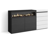 Amueblate online, aparador, con almacenamiento, 157x75x35 cm, dormitorio, habitación, chimenea eléctrica, cómoda, cajonera, blanco