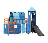Cama alta infantil con torre, madera de pino azul, 80x200 cm