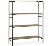 Librería de madera y metal negro con 4 estantes, scuola, natural, 40x110x140 cm