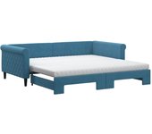 Sofá cama nido con colchón terciopelo azul 100x200 cm