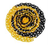 Relaxdays cadena de plástico para señalización, barrera obra, valla aparcamientos, colas, 30 m, negro y amarillo
