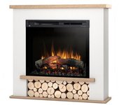 Tula - chimenea eléctrica independiente con calefacción por suelo radiante led - 28' - blanco mate / roble claro - 106 x 100 x 28