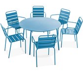 Mesa redonda de jardín y 6 sillas de acero azul pacífico, palavas - oviala