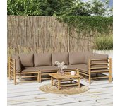 Vidaxl set de muebles de jardín 6 piezas bambú con cojines gris taupé