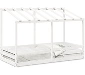 Cama infantil con techo madera maciza pino blanca 100x200 cm