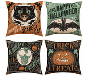 Juego de 4 almohadas de lino de 18 x 18 pulgadas, diseño vintage de halloween