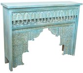 Consola madera mango tallada turquesa