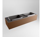 Mondiaz erin 150cm mueble de baño color rust con 1 cajón. con lavabo ridge doble sin orificios color dark grey