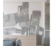 Papel pintado panorámico gráfico con efecto de tinta gris 225x250cm