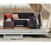 Conjunto de salón exterior eris, conjunto de jardín con cojines, conjunto de salón interior efecto ratán, 100% made in italy, marrón