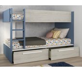 Litera 2 x 90 x 200 cm - 2 cajones - azul, natural y blanco tinoli