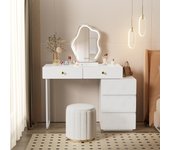 Tocador con 5 cajones y una puerta - 90 x 40 x 73,5 cm - madera mdf - blanco - sin espejo ni taburete