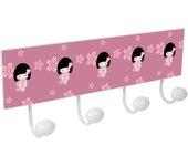 Percha pared metal diseño infantil decoración muñecas kokeshi rosa con 4 ganchos porcelana