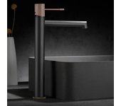 Imex - grifo monomando lavabo caño alto | grifo baño mezclador agua fria y caliente | serie line | color gris champagne