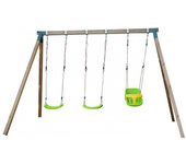 Columpio triple de madera cuadrada masgames nori xl + asiento bebé