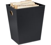 Relaxdays cesta para leña para chimenea, canasto pellets de polipiel, para transportar y almacenar, con asas, negro