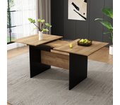 Mesa de comedor extensible de vetas de madera para 4 a 6 cubiertos - l 140/180 x w 80 x h 75 cm - madera mdf - negro + nogal oscuro