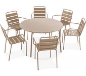 Mesa redonda de jardín y 6 sillas de acero color topo, palavas - oviala
