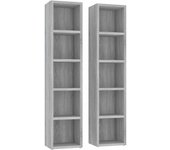 2 uds mueble de almacenaje | estantería para cd madera gris sonoma 21x16x93,5 cm cfw267478