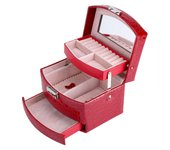 Caja organizadora de joyas, organizador de joyas para mujeres y niñas, estuche de almacenamiento de joyas de viaje de cuero de 3 capas, estuche grande